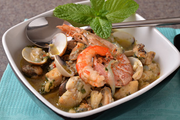 Dish with shellfish chowder