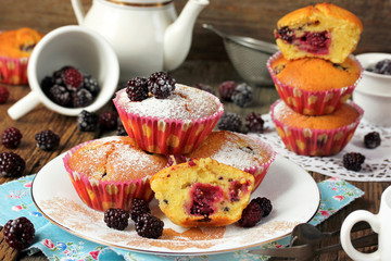 Beautiful muffins with blackberries