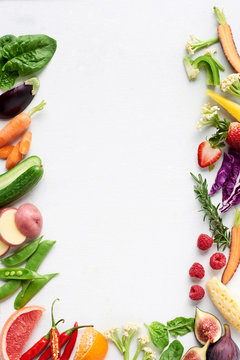 Healthy fresh food border of fresh raw multi-color produce