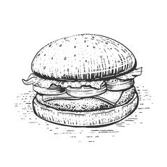 Burger engraving style vector illustration