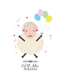 Sheep vector illustration. Colorful balloon. Islamic Festival of Sacrifice, Eid-Al-Adha celebration greeting card