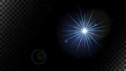 Light flare with diagonal reflection from the optics. Light effect. Isolated on a transparent background. Vector illustration.