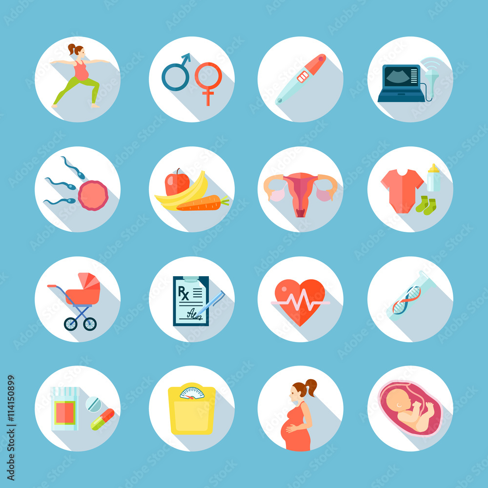 Sticker Pregnancy Round Icons Set 