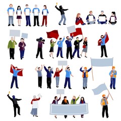 Demonstration Protest People Icons Set
