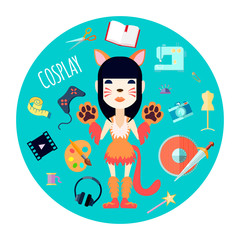 Cosplay Character Accessories Flat Round Illustration