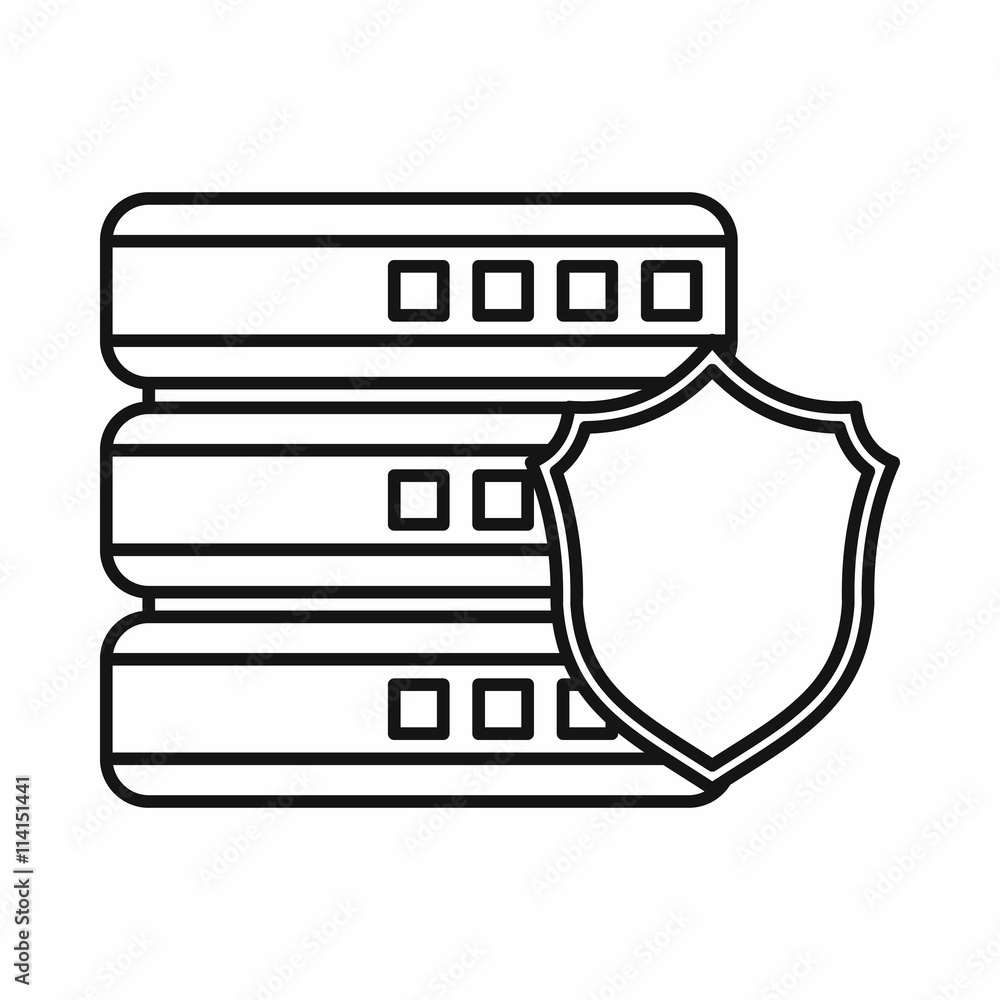 Aufkleber database with gray shield icon, outline style