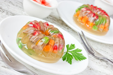 Festive jellied meat with vegetables