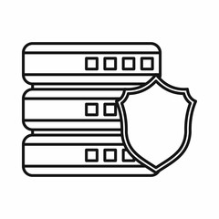 Fototapeta na wymiar Database with gray shield icon, outline style