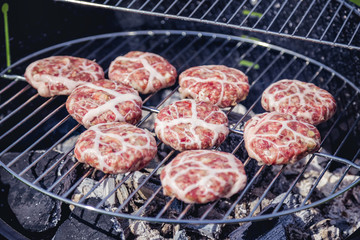 burgers on the grill, barbecue burgers Camping