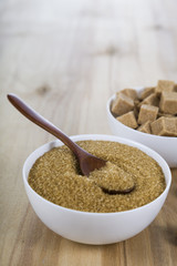 Cane sugar in a white bowls