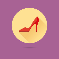 red stiletto high heel shoe flat design vector icon