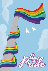 Rainbow Flag around Flagpole Waving High in Gay Pride, Vector Illustration