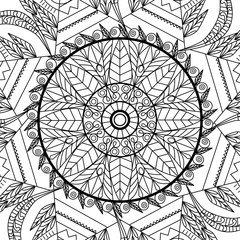 contour floral ornament circle mandala sacred geometric print pattern illustration for adult coloring pages or coloring books