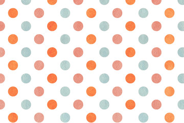 Watercolor pink, blue and orange polka dot background. - 114153446