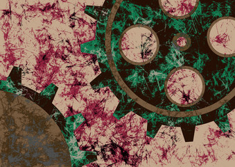 Fototapeta na wymiar Hand drawn background with gear wheel. Abstract grunge background with mechanism of watch.