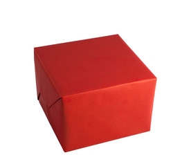Red paper wrap gift box present christmas birthday isolated white background
