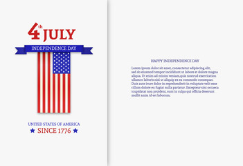 Fourth of July. Stylish American Independence Day design with american flag. Usable for 4th of July web sites and banners. Happy independence day. Vector template. Background.