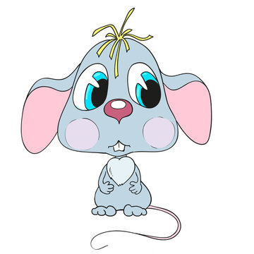 Cute cartoon character mouse. Sad little mouse.