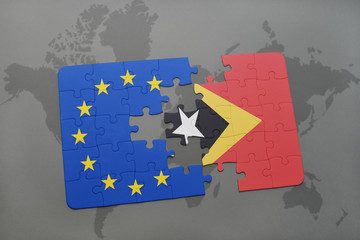 puzzle with the national flag of east timor and european union on a world map