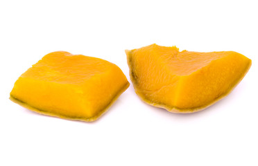 Slices of boiled Pumpkin on white background