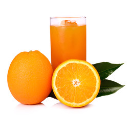 Orange juice and slices of orange isolated on white