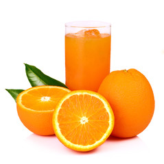 Orange juice and slices of orange isolated on white