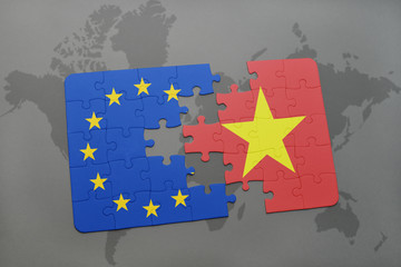 puzzle with the national flag of vietnam and european union on a world map