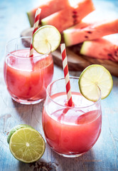 Watermelon juice in the glasses
