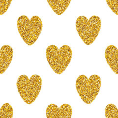 Vector seamless pattern with shiny golden glitter hearts. Valentine's Day glam abstract background.
