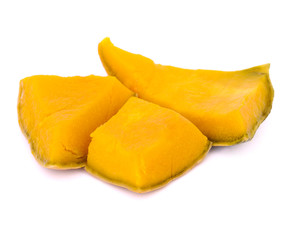 Slices of boiled Pumpkin on white background