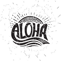 Aloha surfing lettering. Vector calligraphy illustration - obrazy, fototapety, plakaty