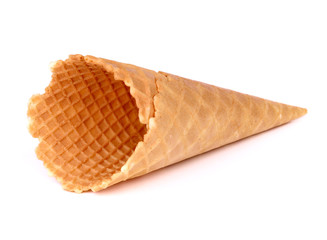 Wafer cup for ice-cream on white background