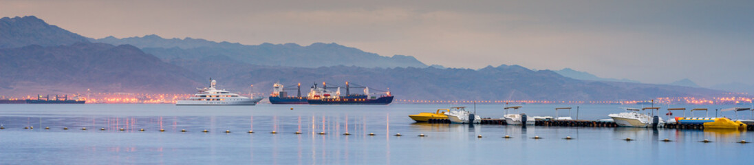 View on the gulf of Aqaba from central beach of Eilat, Israel