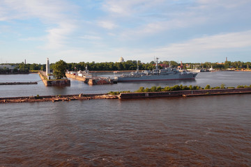 Dock Petrovsky and Winter pier, Kronstadt. St. Petersburg, Russia