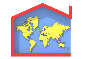 Mappa Terra 3D con simbolo casa