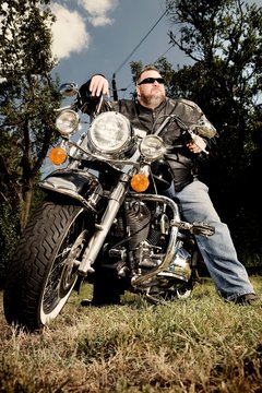 Portrait of a biker on motorcycle