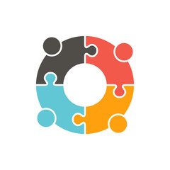 Teamwork People puzzle pieces. Vector graphic design illustration