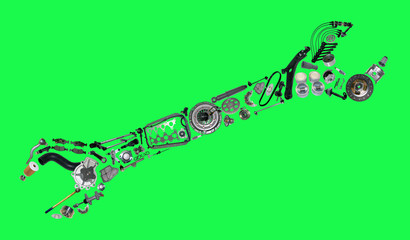 Auto spare parts items in wrench. New original equipment spare parts make wrench. Many auto spare parts wrench. OEM spare parts in wrench. Auto parts like wrench for aftermarket.