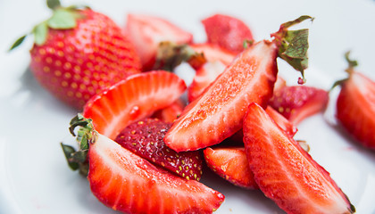 close up strawberries on white background