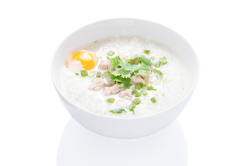 rice gruel on white background