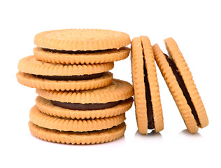 sandwich cookies with cream on white background