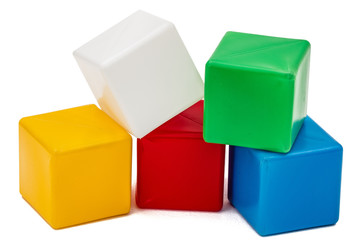 Bright colored childrens cubes, isolated on  white background