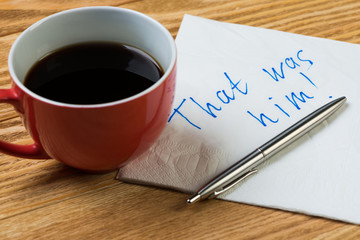 Romantic message written on napkin