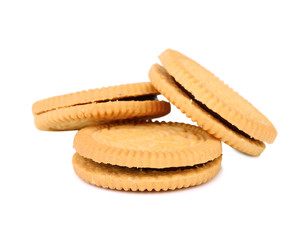 sandwich cookies with cream on white background