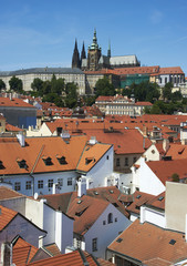 view of Prague Castle, St. Vitus Cathedral and Lesser Town from Lesser Town Bridge Tower (Charles Bridge)