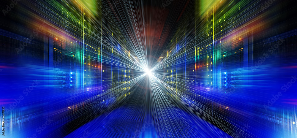 Poster series mainframe in a futuristic representation of light streams