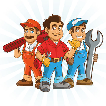 Plumbing Service. Plumber Cartoon Design. Vector Graphic