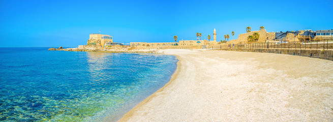 The scenic beach of Caesarea, Israel