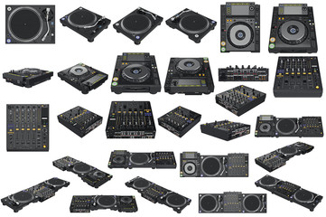 Srt professional table dj equipment mixer with vinyl player. 3D graphic - 114173499