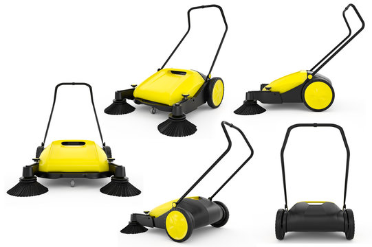 Set sweeper harvester isolated background. 3D Graphic